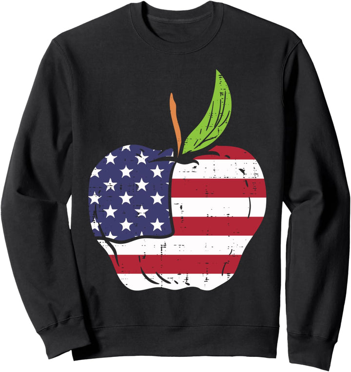 US American Flag Apple Teacher 4th Of July Fourth Men Women Sweatshirt