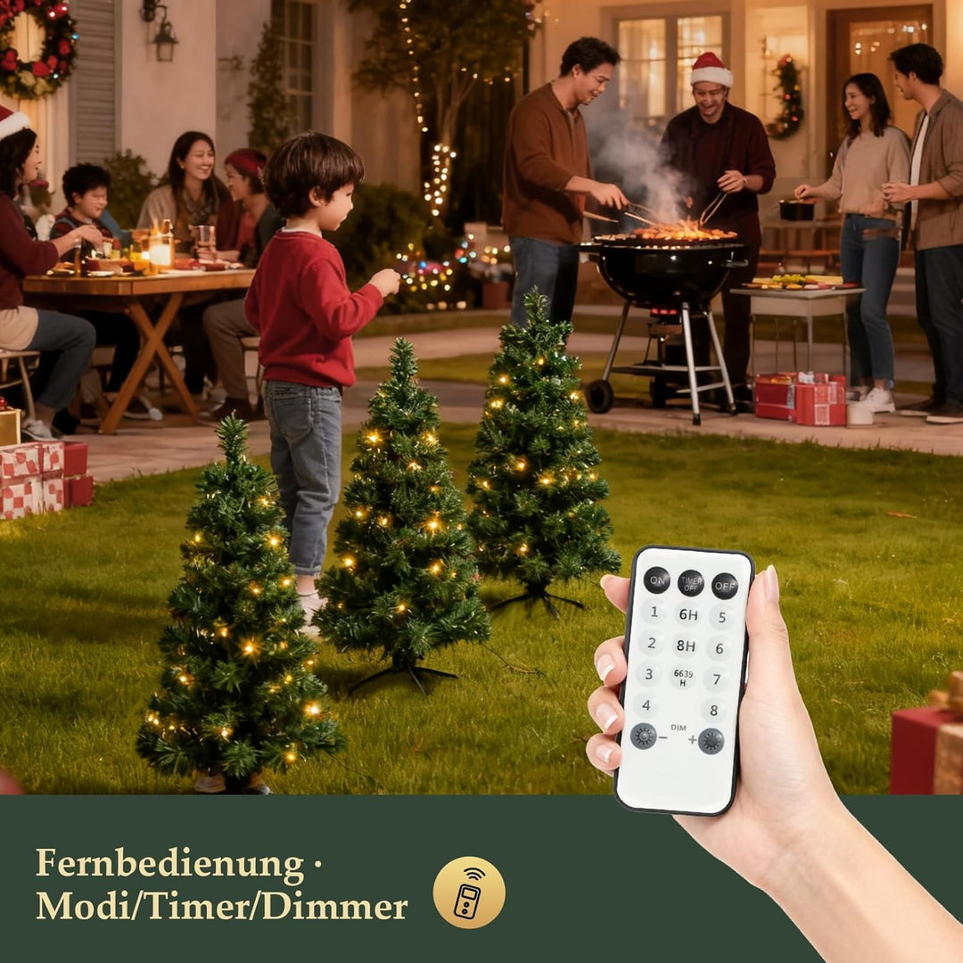 SALCAR 3er-Set Künstlicher Weihnachtsbaum 60cm mit Beleuchtung – PVC Tannenzweige mit Erdspiess, ide