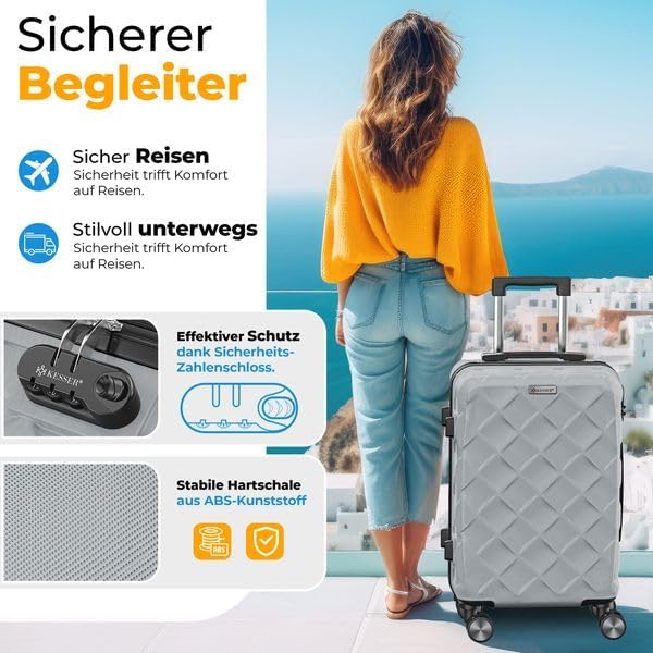 KESSER® Reisekoffer Set 3-teilig | Kofferset ABS Hartschalenkoffer mit Zahlenschloss, Kofferwaage &amp;