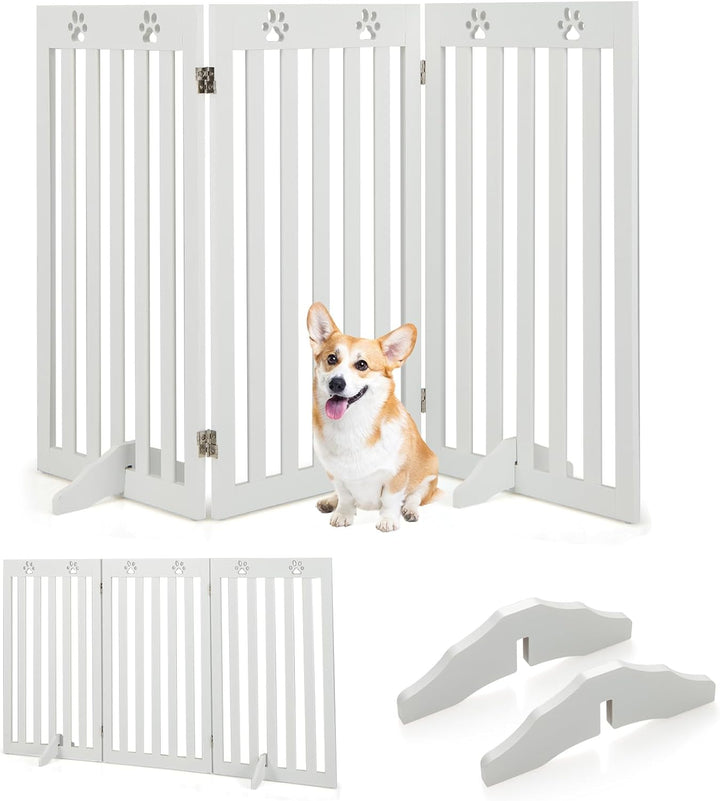 COSTWAY Absperrgitter Hunde 89cm Hoch, Schutzgitter Holz, Kindergitter klappbar, Treppengitter Hunde