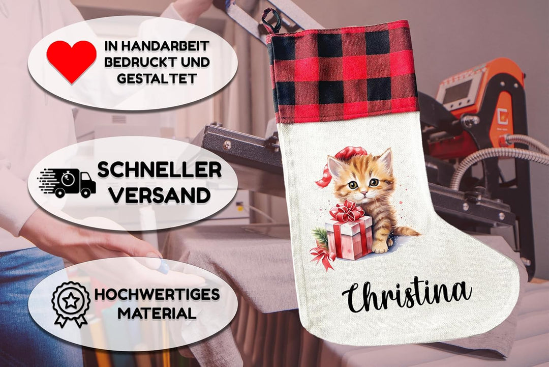 Personalisierte Weihnachtssocken mit Tieren - 40cm x 30cm - Weihnachtsstrumpf zum Nikolaus oder Weih