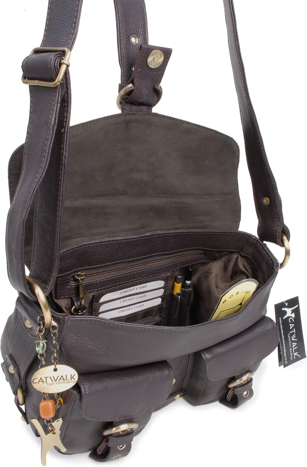 Catwalk Collection Handbags - Damen Leder Umhängetasche - Crossbody Bag/Handtasche Mittelgross - Ver