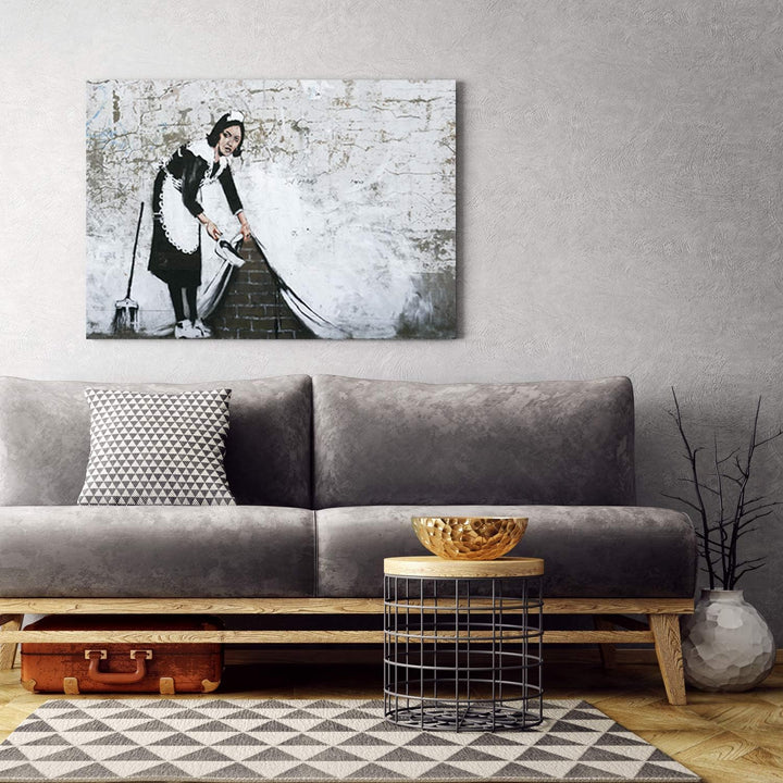 Feeby Leinwandbilder XXL Banksy - Sweep It Under The Carpet - 120x80 cm - Bild auf Leinwand - Kunstd