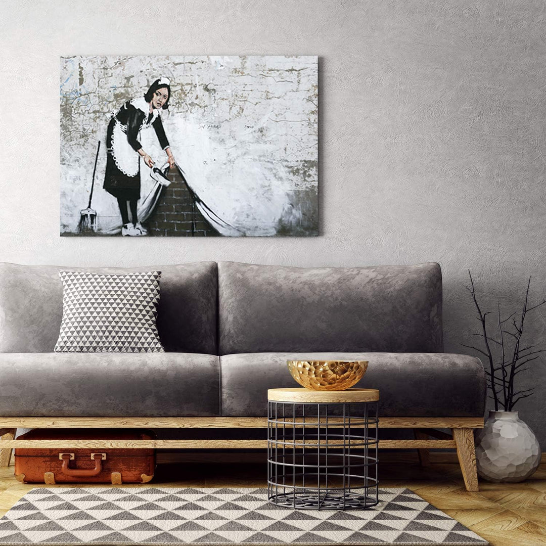 Feeby Leinwandbilder XXL Banksy - Sweep It Under The Carpet - 60x40 cm - Bild auf Leinwand - Kunstdr