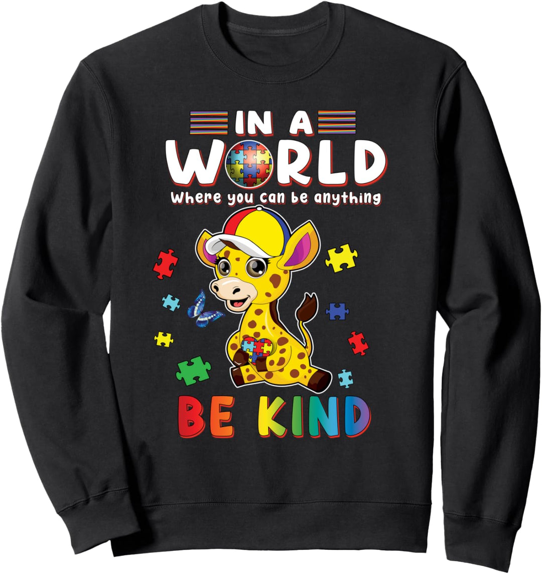 In A World Where You Can Be Anything Giraffe Be Kind Autism Sweatshirt