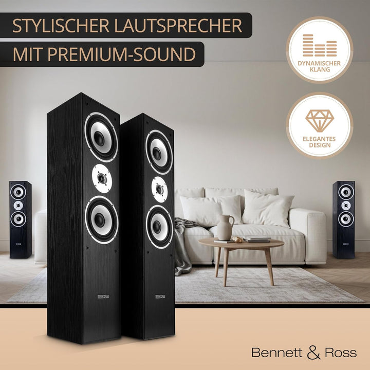 Bennett & Ross Radiant 3-Wege HiFi Standlautsprecher Paar (350W RMS, 6,5" Tieftöner, 6,5" Mitteltöne