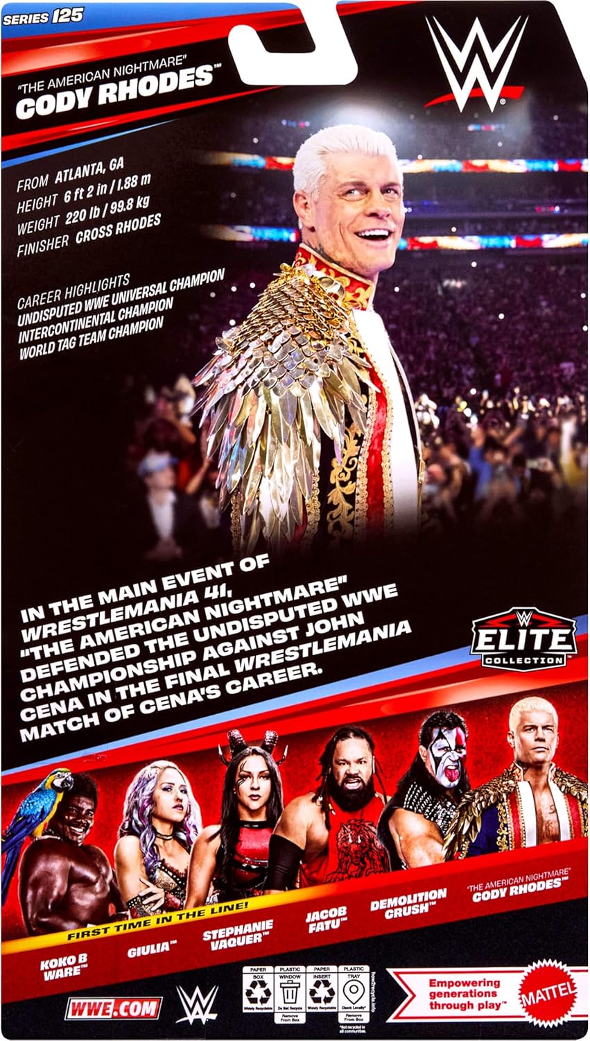 Mattel WWE Elite Actionfigur & Zubehör, Serie #125 Set, 15,2 cm grosses Sammlerstück Cody Rhodes mit