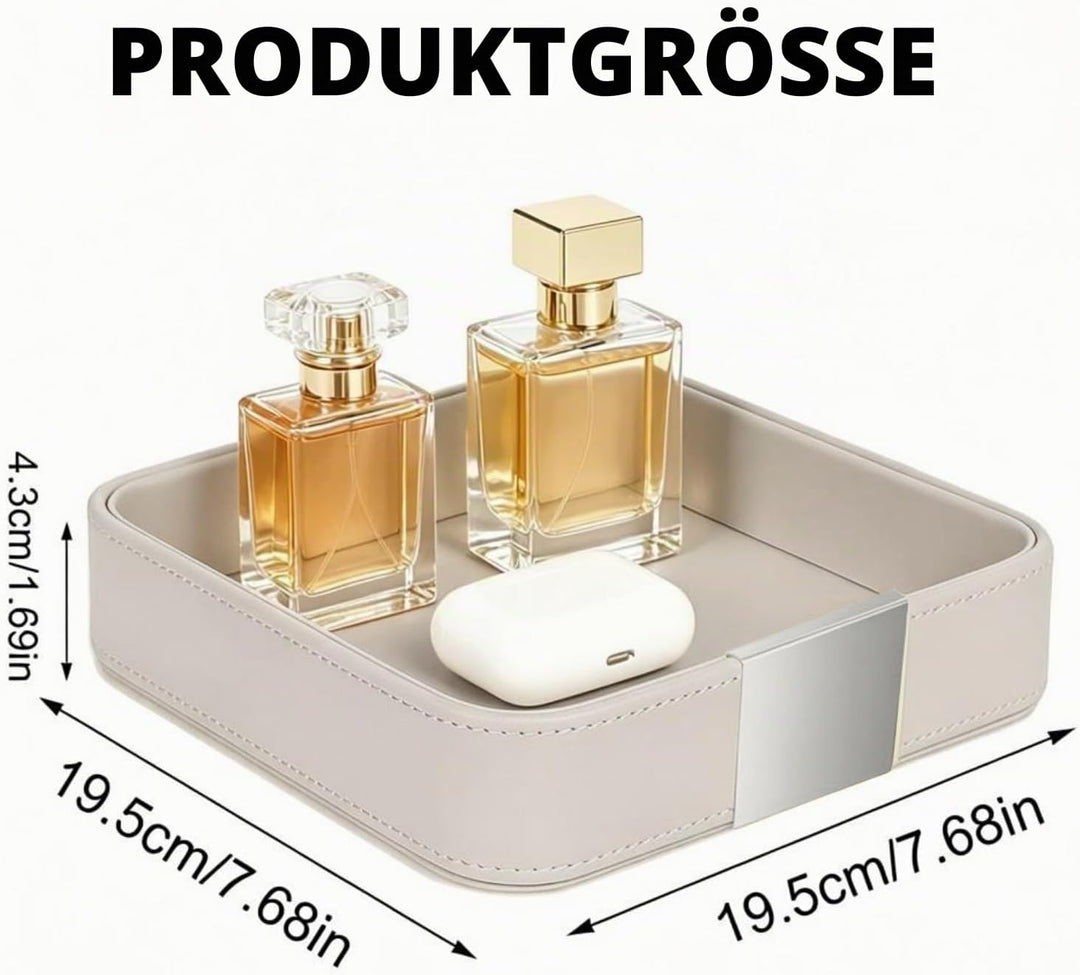 SANZIE Luxuriöse Leder-Schreibtisch-Aufbewahrung, kleiner Auffang-Organizer, dekoratives Tablett für