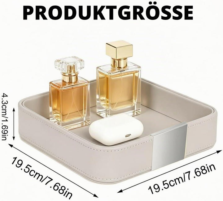 SANZIE Luxuriöse Leder-Schreibtisch-Aufbewahrung, kleiner Auffang-Organizer, dekoratives Tablett für