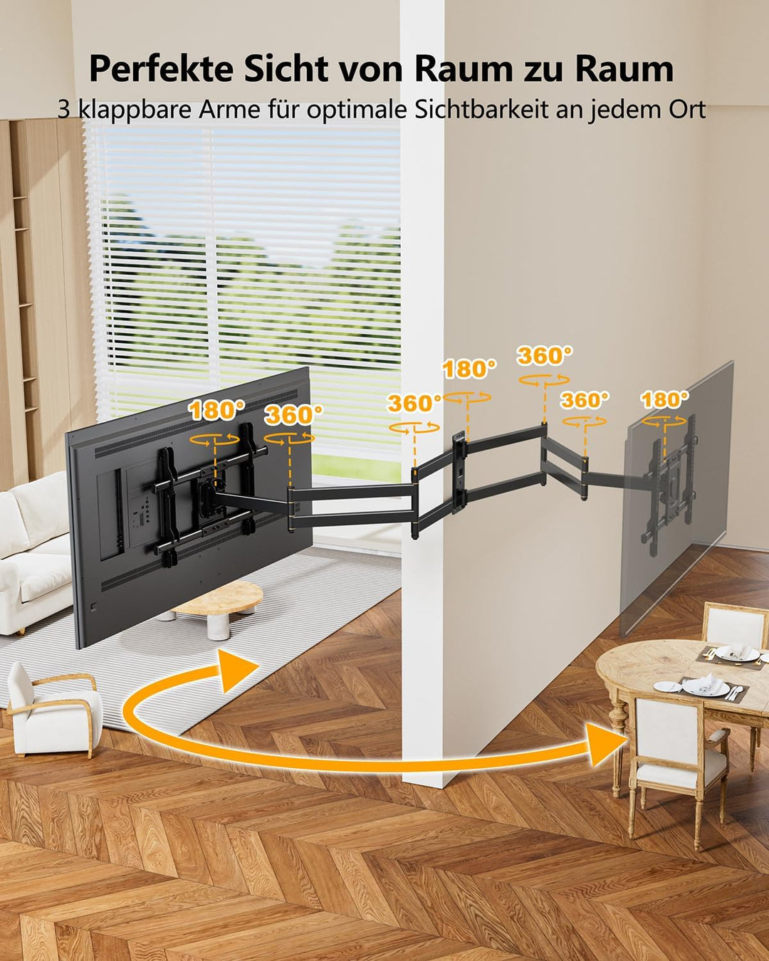 TV Wandhalterung mit 1016mm Extra Langem Gelenkarm, Fernsehhalterung Wand Schwenkbar 3 Klappbare Arm