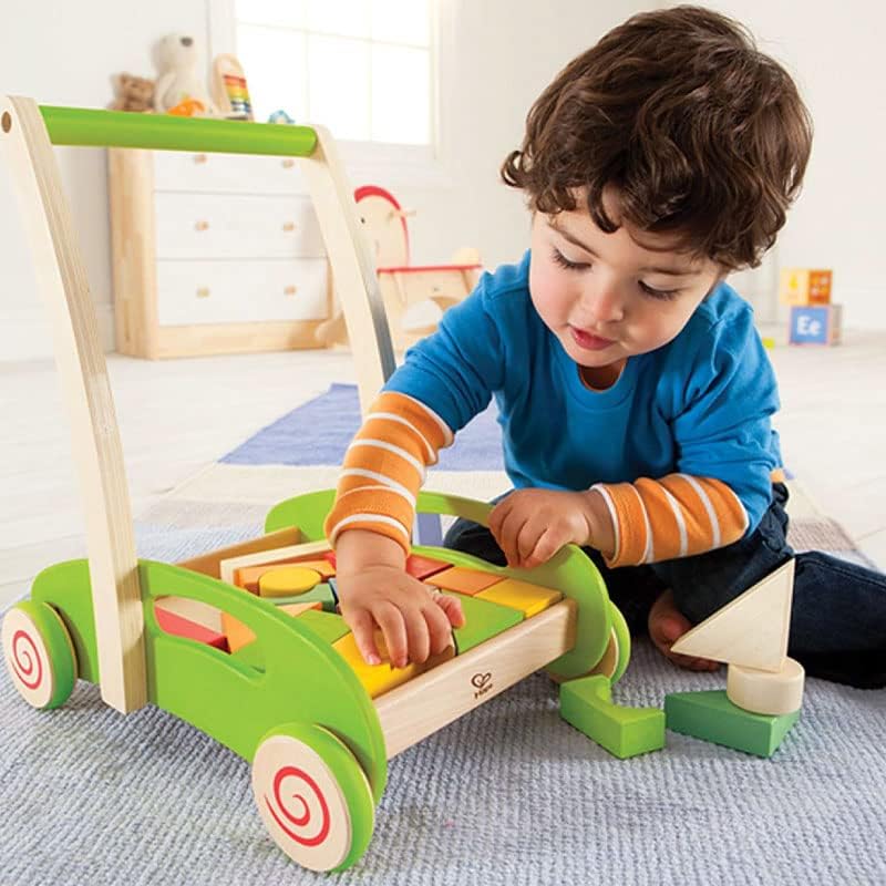 Hape E0371 Block and Roll - Wooden Block Activity Push Along Toy