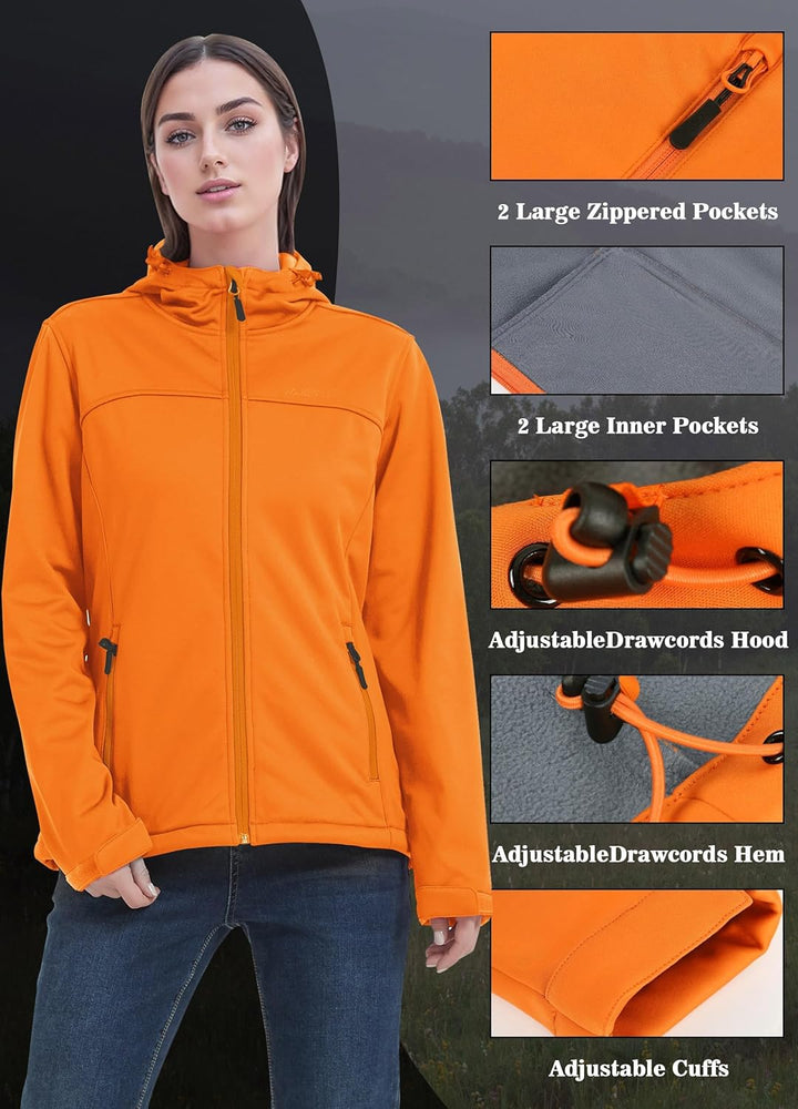 ATLASLAVA Damen Softshelljacke Wasserdichte Atmungsaktive Leichte Fleece Kapuze Übergangsjacke Laufe
