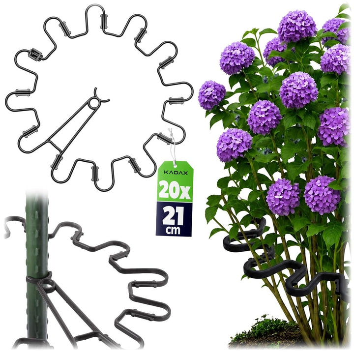 KADAX Staudenhalter Rund Ø 21 cm im 20er Set, Pflanzenhalter aus Kunststoff, Pflanzenstütze, Stauden
