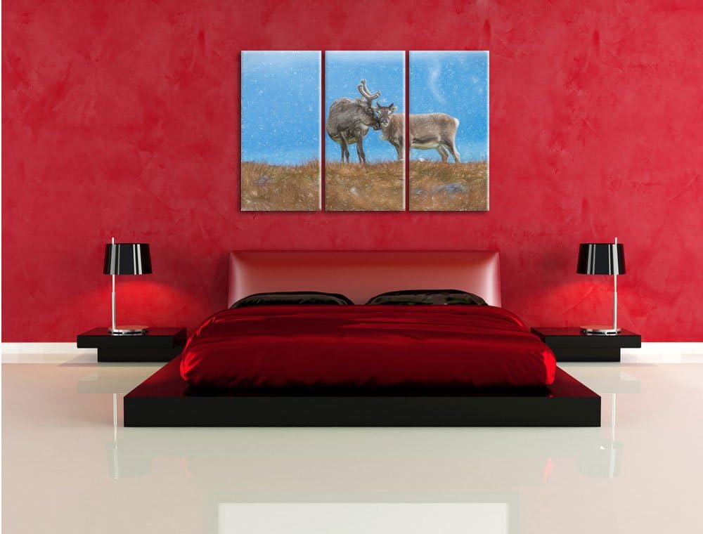 Pixxprint Rentiere die miteinander schmusen als Leinwandbild/Grösse: 3 Teilig (120x80) / Wandbild/Ku