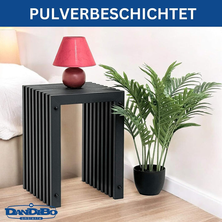 DanDiBo Lamellenhocker Hocker Metall Schwarz Eckig Base 45 cm Massiv Modern Beistelltisch Lamellen (