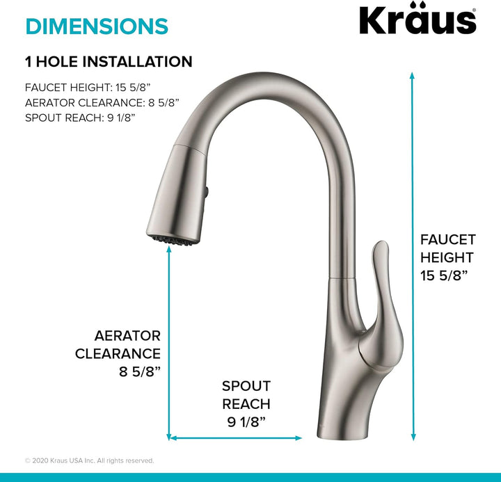 Kraus KPF-1674SFS Merlin Dual Function Pull, Armaturen für Küchenspülen, Einhandgriff, 15 1/8 Zoll,