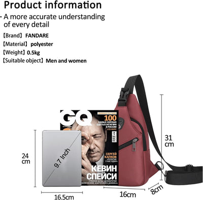 FANDARE Unisex Brusttasche, Herren, Umhängetasche, Schultertasche, für Sport, Fitnessstudio, Reisen,