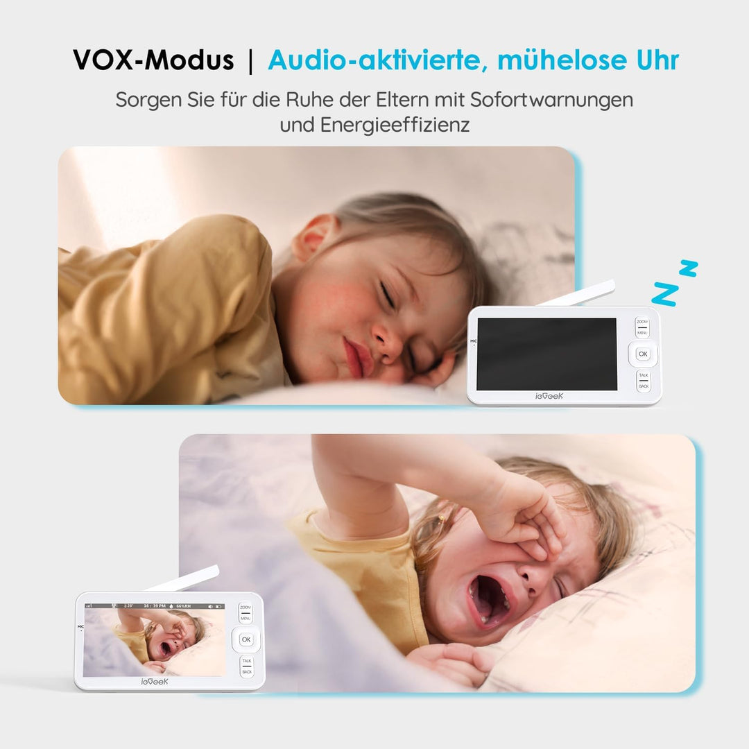 ieGeek Babyphone mit Kamera 1080P, 5 Zoll WLAN Video babyfone PTZ 360° mit APP, 4-Fach Zoom, Zonenal