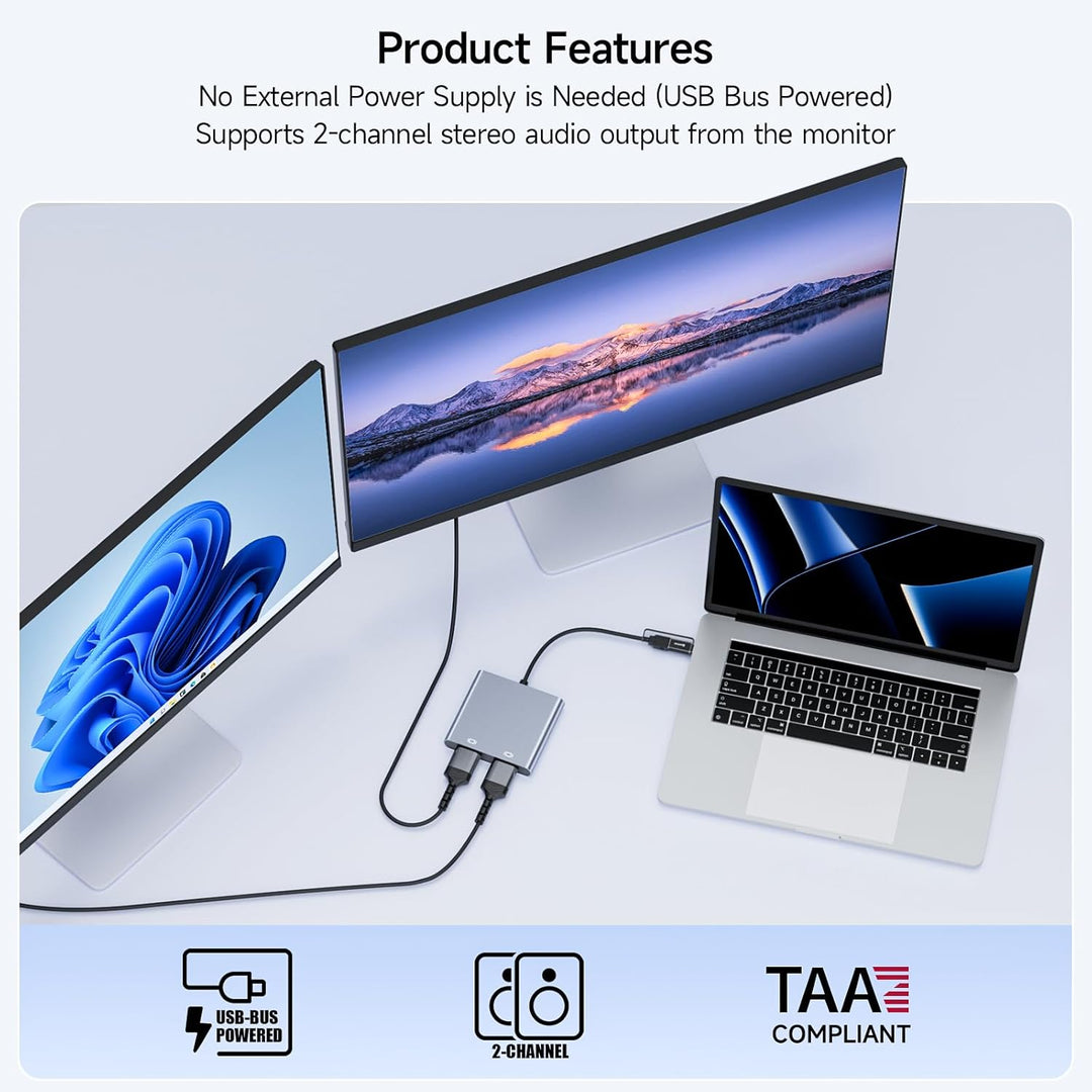 KCEVE USB zu HDMI Adapter für Zwei Monitore, USB C zu 2 HDMI -Multiport -Splitter erweiterter Displa