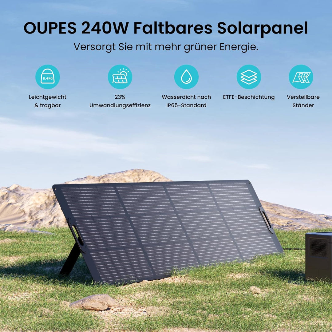 OUPES 240W Tragbares Solarpanel, Faltbares Solarmodul mit Kickstand, 23% Umwandlungswirkungsgrad, MC