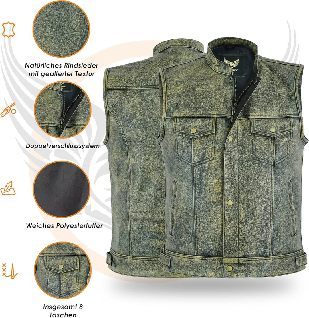 Herren Top Grain Sons of Anarchy Distressed Biker Leder Weste – Vintage Motorrad Weste, 46