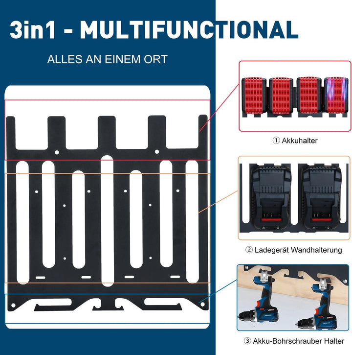 TOPOWN 3in1 Wandhalterung für Bosch Professional Ladegeräte GAL 1880 CV / 18V-40 / 18V-160 C / 3680