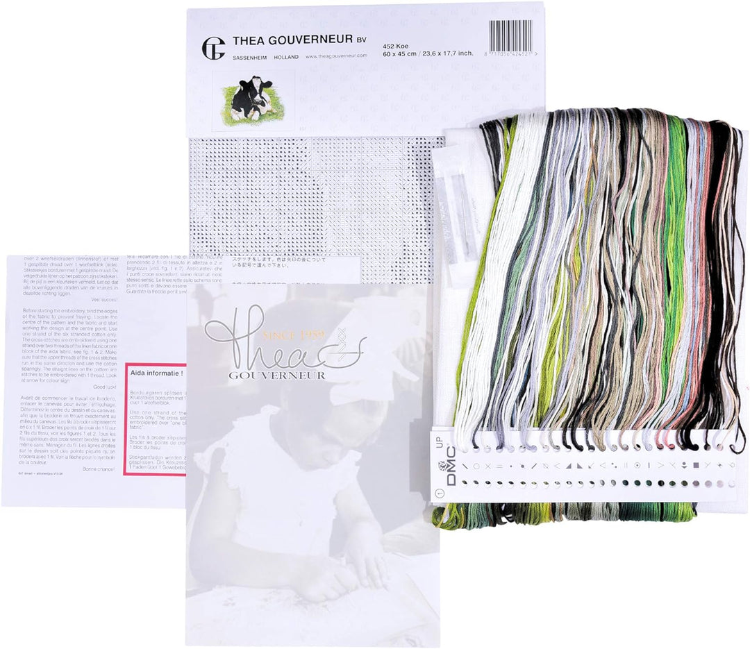 Thea Gouverneur - Kreuzstich-Set - Kuh (Rückansicht) - Leinen - 32 Count - Für Erwachsene - 452, Kuh