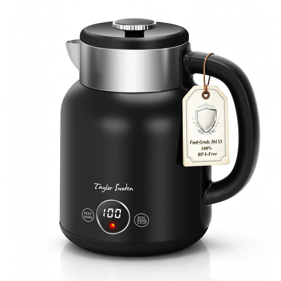 Taylor Swoden Asher - Wasserkocher Edelstahl mit Temperatureinstellung, 2200 W, 1,7 L, LED-Anzeige,