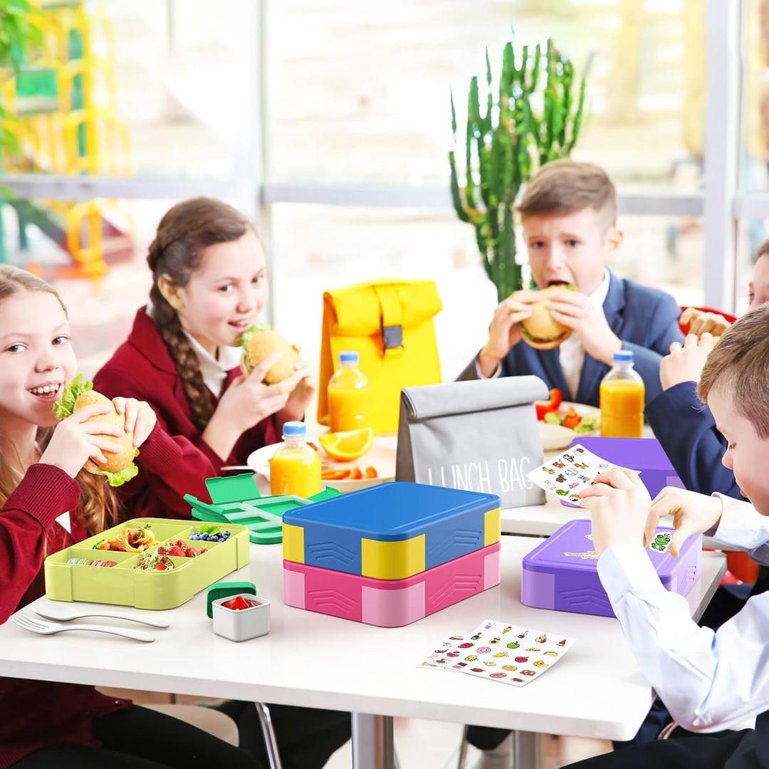 SWVIODMT Brotdose Kinder mit Fächern, 1300 ml Lunchbox für Kinder, Bento Box mit 5 Fächern Besteckse