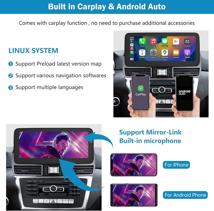 Autoradio 12,3 Zoll Touchscreen mit kabellosem Carplay und Android Auto für 2012–2015 Mercedes Benz
