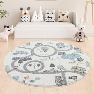 payé Teppich Kinderzimmer - Creme - 120x120cm - Strassenteppich - Pastellfarben Spielteppich Kindert