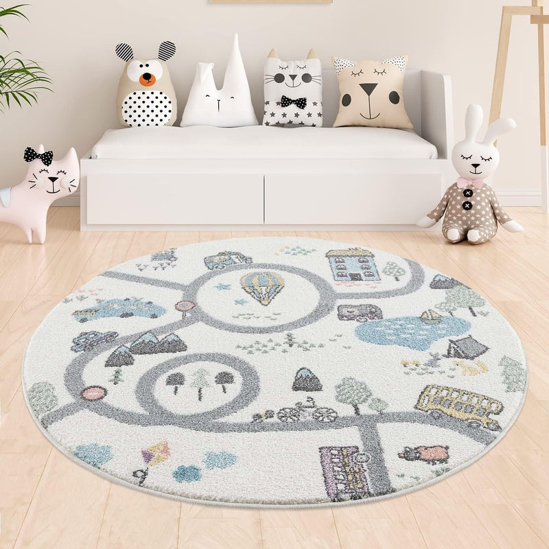 payé Teppich Kinderzimmer - Creme - 120x120cm - Strassenteppich - Pastellfarben Spielteppich Kindert