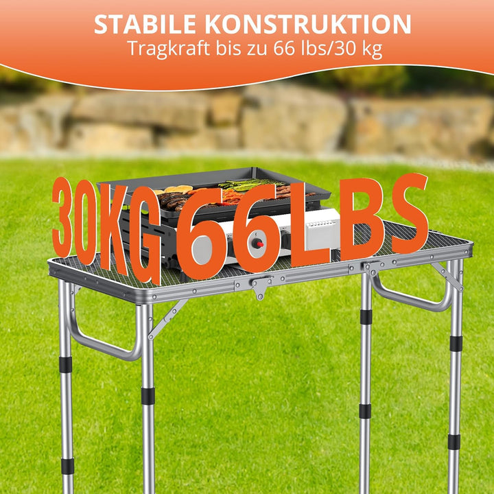 FUNYKICH Tragbarer Grilltisch 87 x 40cm,Campingtisch Klappbar mit 3 Höhen Verstellbarer(26/48/70cm)