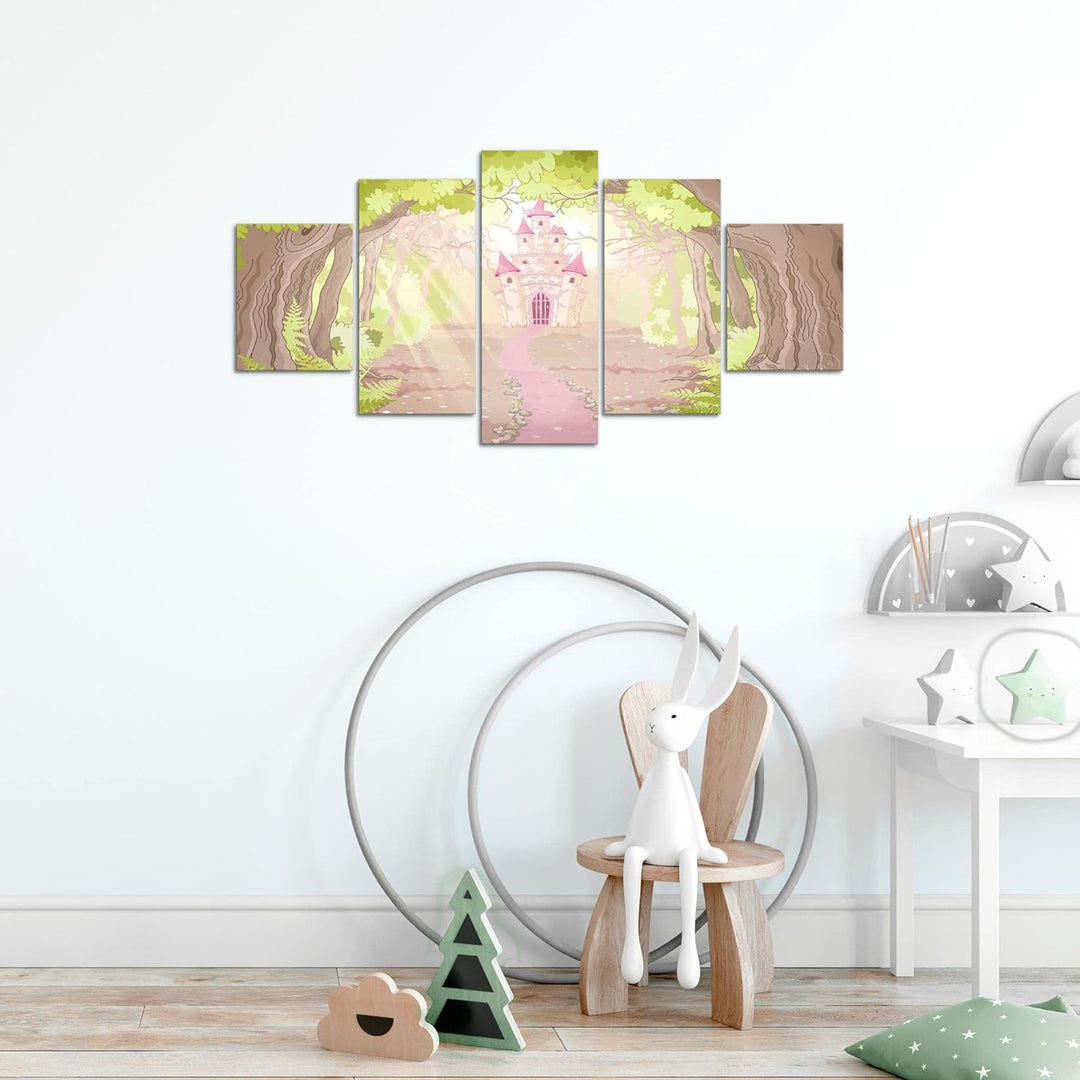 Runa Art Wandbilder Kinderzimmer Schloss 5 Teilig Bild auf Vlies Leinwand Deko Babyzimmer Spielzimme
