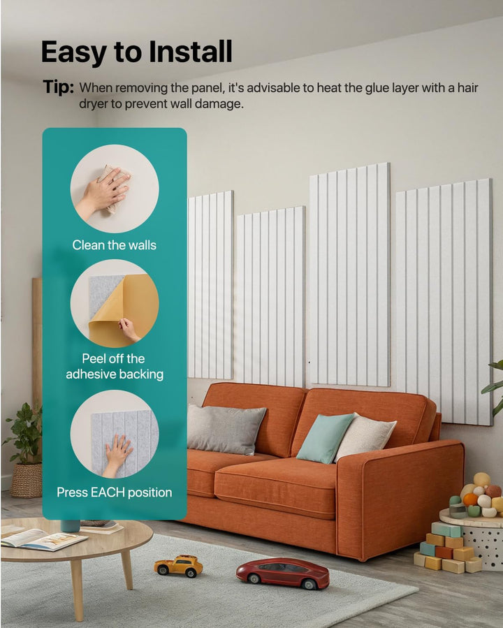 Soundsbay Akustikpaneele Selbstklebend, 2.16m²-3 Stück, 120×60×0.9cm Akustikplatten Wandpaneele für