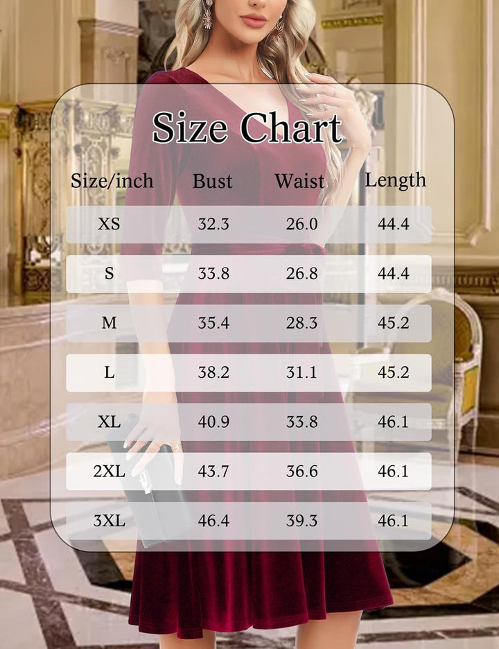 Bbonlinedress Rockabilly Kleider Damen 3/4 arm V-Ausschnitt Midi Langarm Festliche Kleider für Hochz