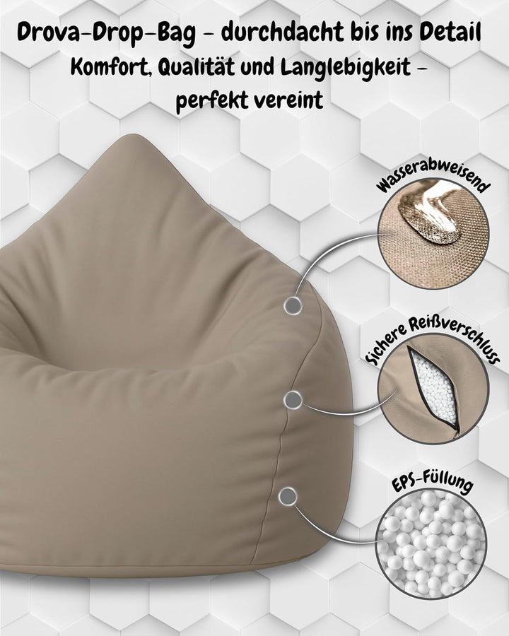 PATCH HOME Patchhome Sitzsack Tropfenform mit Reissverschluss Nachfüllbar - für In &amp; Outdoor - mit S