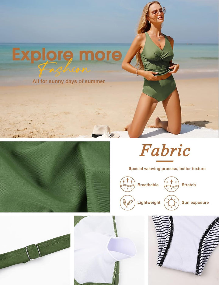 UMIPUBO Tankini Damen Bauchweg Sexy V-Ausschnitt Badeanzug Sets Grosse Grössen Push up Bademoden Hig