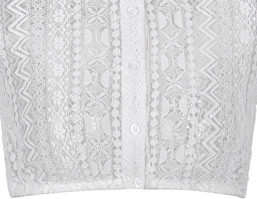 Kelliar Dirndl Bluse Damen Hochgeschlossen Elegant mit Spitze Komplexe Muster Dirndlbluse Kurzarm Tr