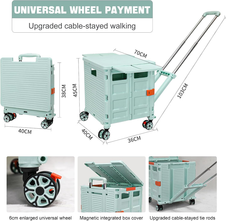 Zusammenklappbarer Mehrzweckwagen auf Rädern, arbeitssparender zusammenklappbarer Trolley mit magnet
