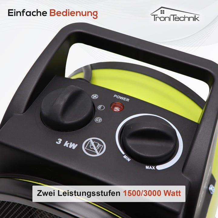 Tronitechnik® 3000W Elektroheizer Heizlüfter Bauheizer Keramik Heizstrahler elektrisch Heizgerät mit