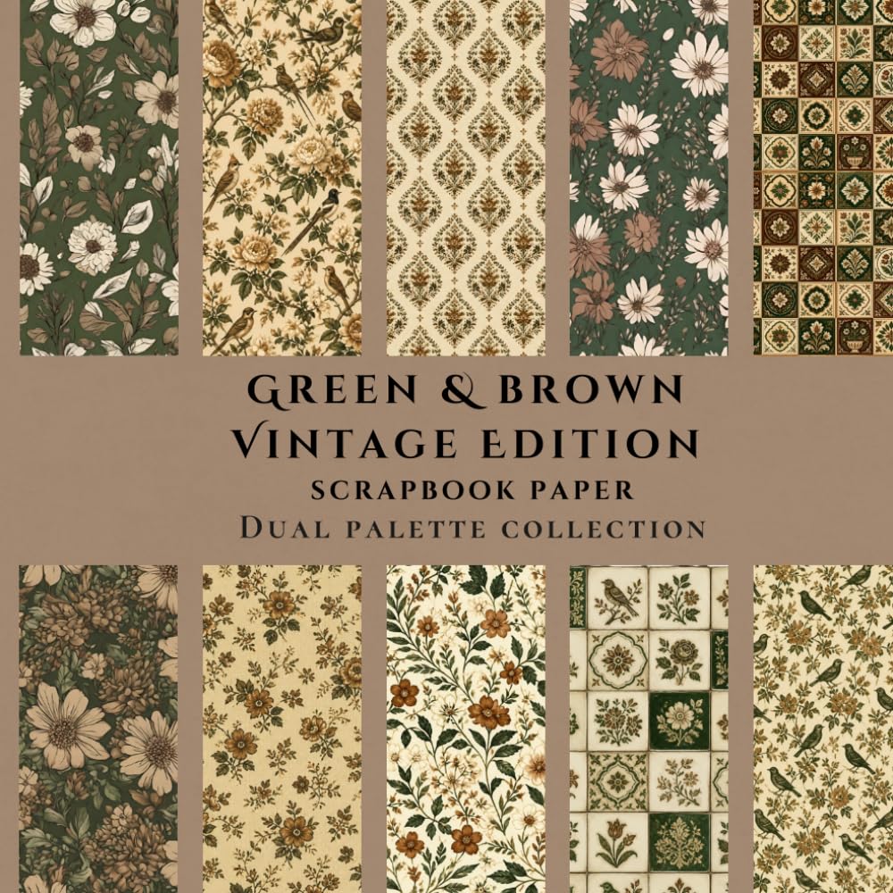 Natural green, cream and brown scrapbook papers., Taschenbuch
