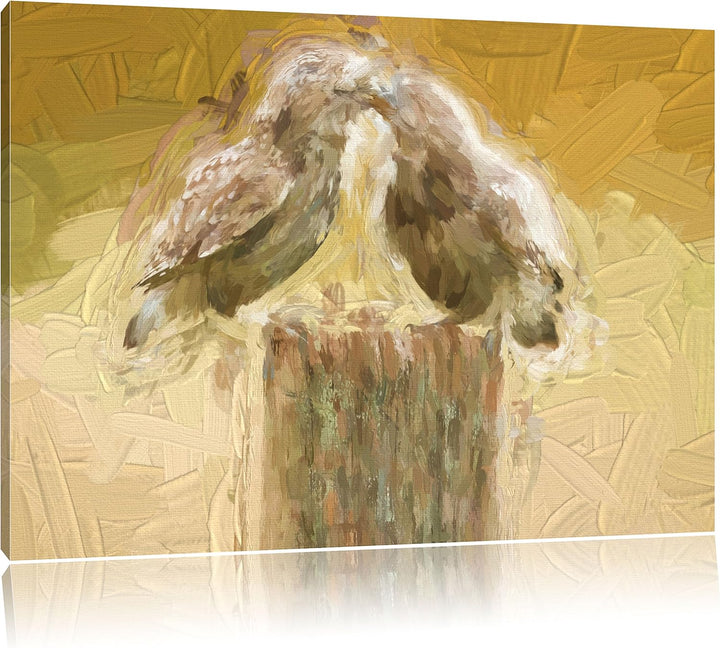 Pixxprint Küssende Eulen Kunst als Leinwandbild/Grösse: 100x70 / Wandbild/Kunstdruck/fertig bespannt