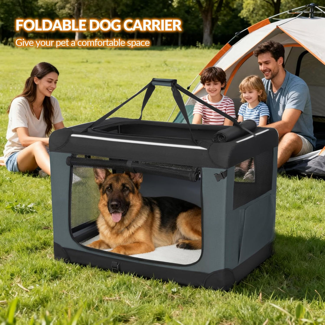 Hundebox Faltbar, Hundetransportbox Tragbare mit 3-Türen,106,7 x 71,2 x 71,2 cm, Transportbox Hund A