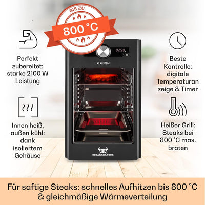 Klarstein Steakreaktor Core - Hochtemperaturgrill, 2100 W, Temperaturbereich: 200-800 °C, Indoor Gri