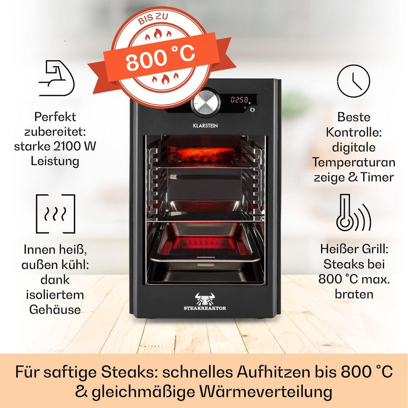 Klarstein Steakreaktor Core - Hochtemperaturgrill, 2100 W, Temperaturbereich: 200-800 °C, Indoor Gri