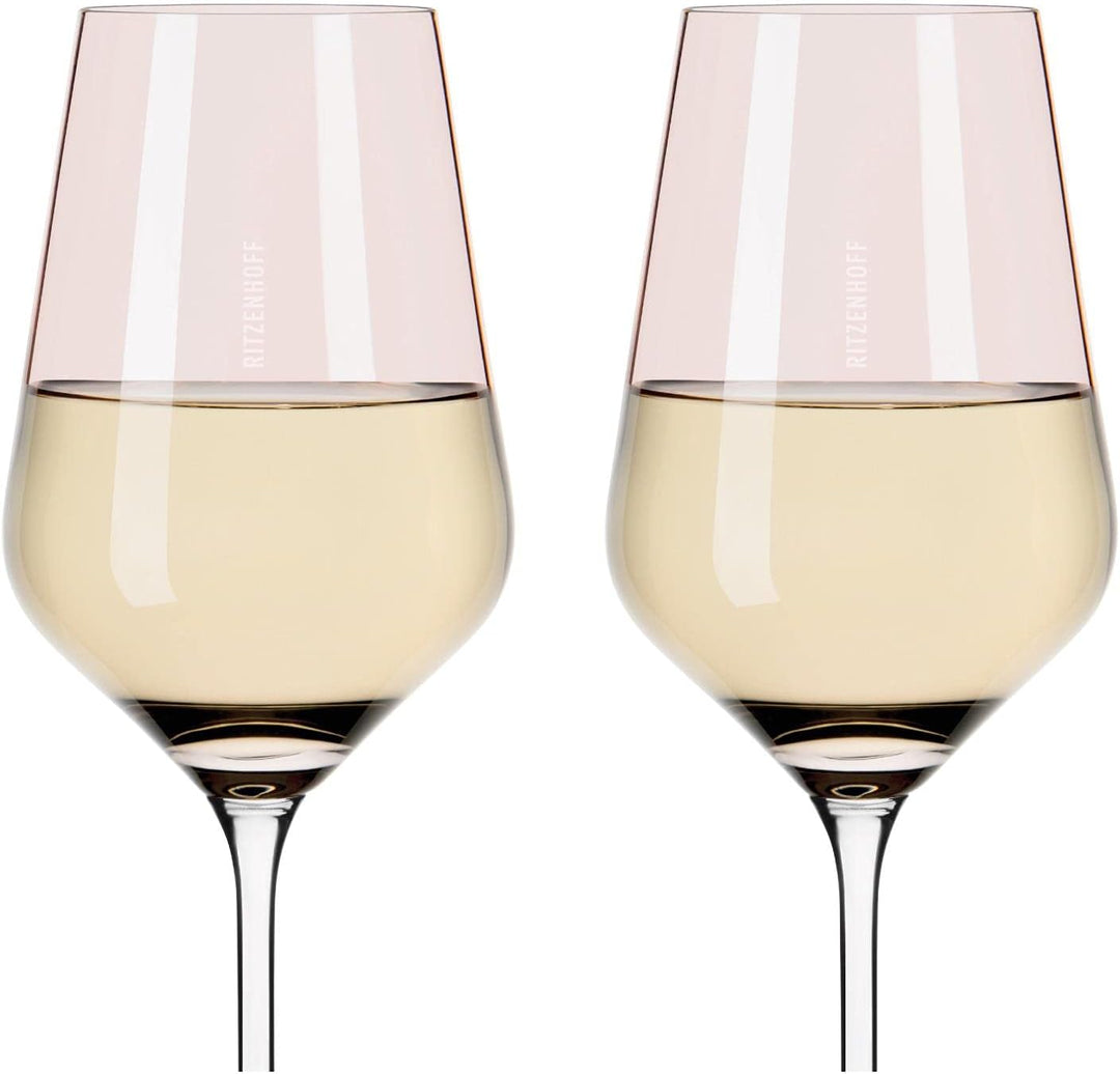 Ritzenhoff 3641001 Weissweinglas 300 ml – Serie Fjordlicht Nr. 1 – 2 Stück mit Farbverlauf Peach – M