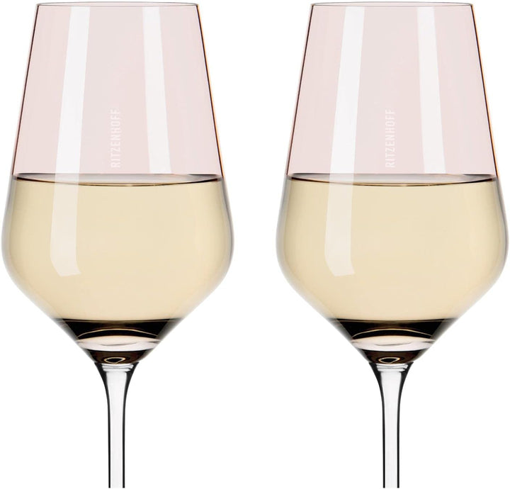 Ritzenhoff 3641001 Weissweinglas 300 ml – Serie Fjordlicht Nr. 1 – 2 Stück mit Farbverlauf Peach – M