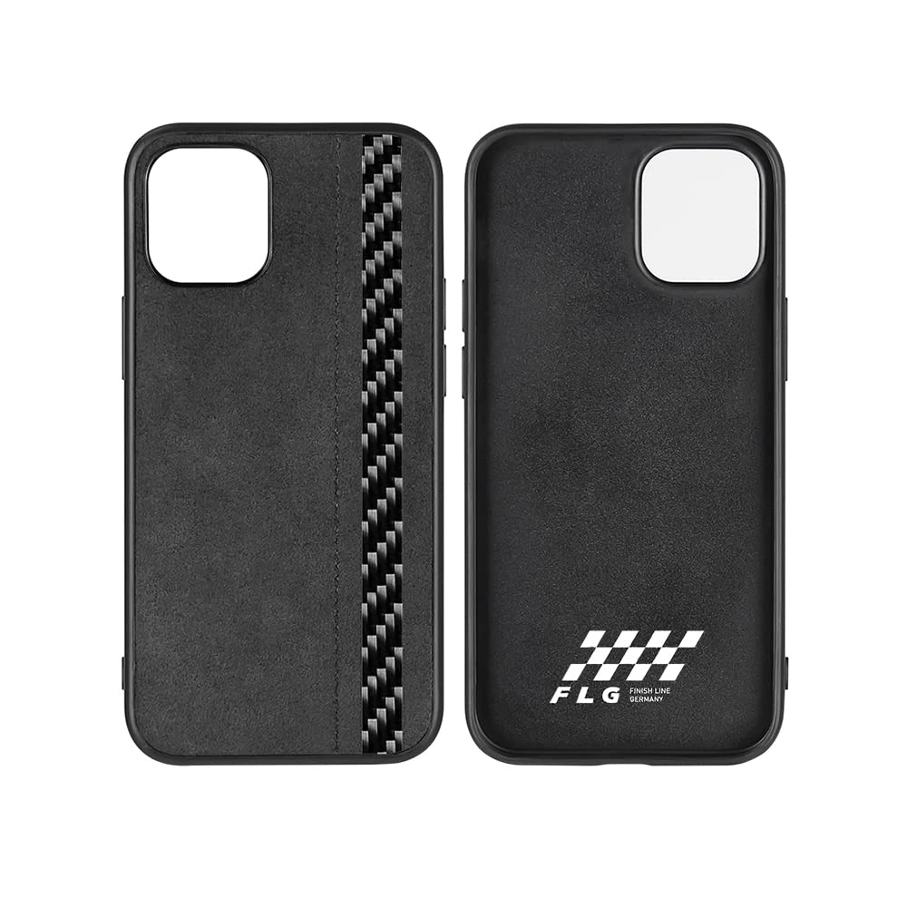 FLG | Alcantara Hülle für iPhone 12 & 12 Pro Case mit Carbon Fiber Handyhülle Schwarz – kompatibel m