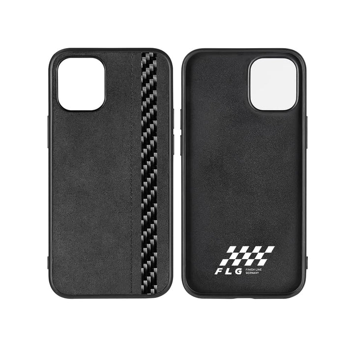 FLG | Alcantara Hülle für iPhone 12 & 12 Pro Case mit Carbon Fiber Handyhülle Schwarz – kompatibel m